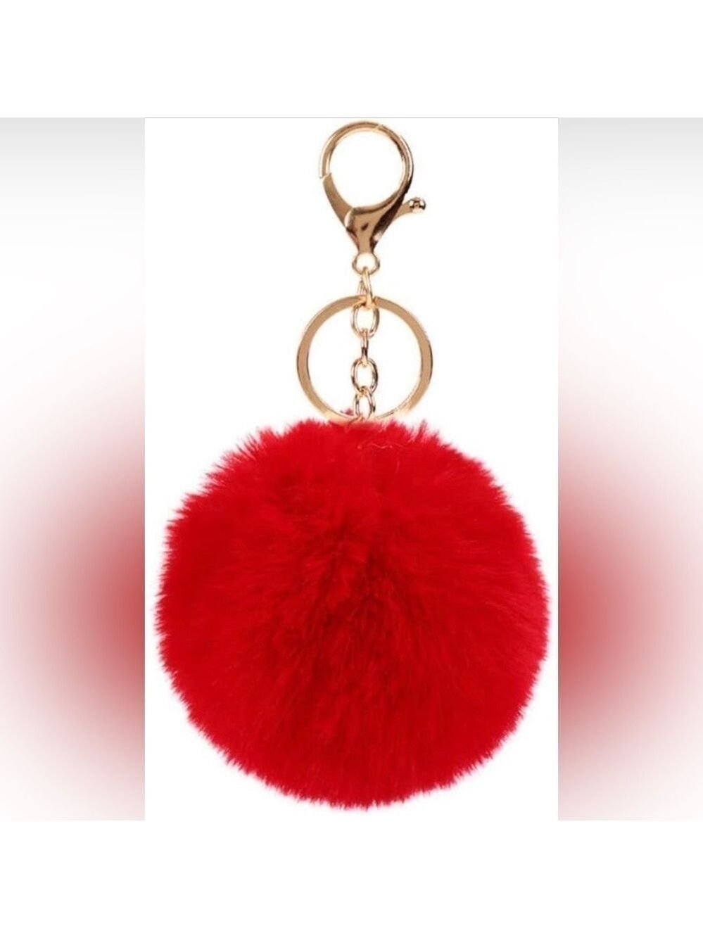 Red Faux Fur Pom Pom Keychain Bag Charm